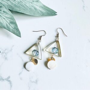 2/$30🌵 Gold Triangle Blue Bead Shell Bead Earrings Geo Boho NEW Bohemian